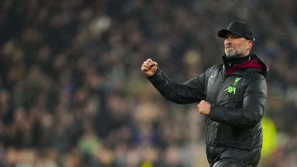 Jurgen Klopp misplaces his wedding band during the jubilant celebration of Liverpool’s triumph against Newcastle.